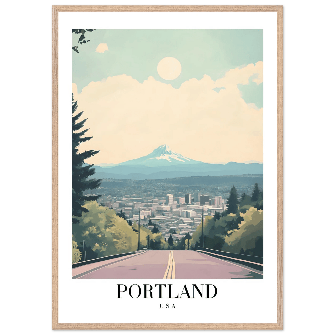 Portland Oregon Framed Poster – Mid-Century Modern Travel Art with Your Choice of Frame - Vibrantwalls