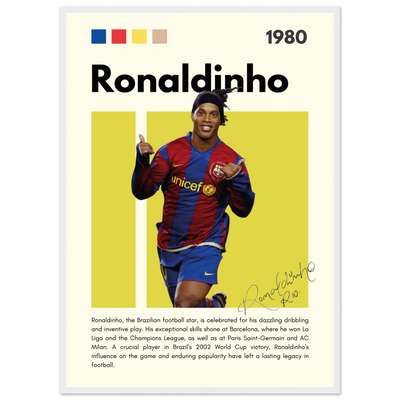 Ronaldinho Barcelona Football Legend Framed Brazil Poster 50x70 cm 20x28″ White frame Vibrantwalls