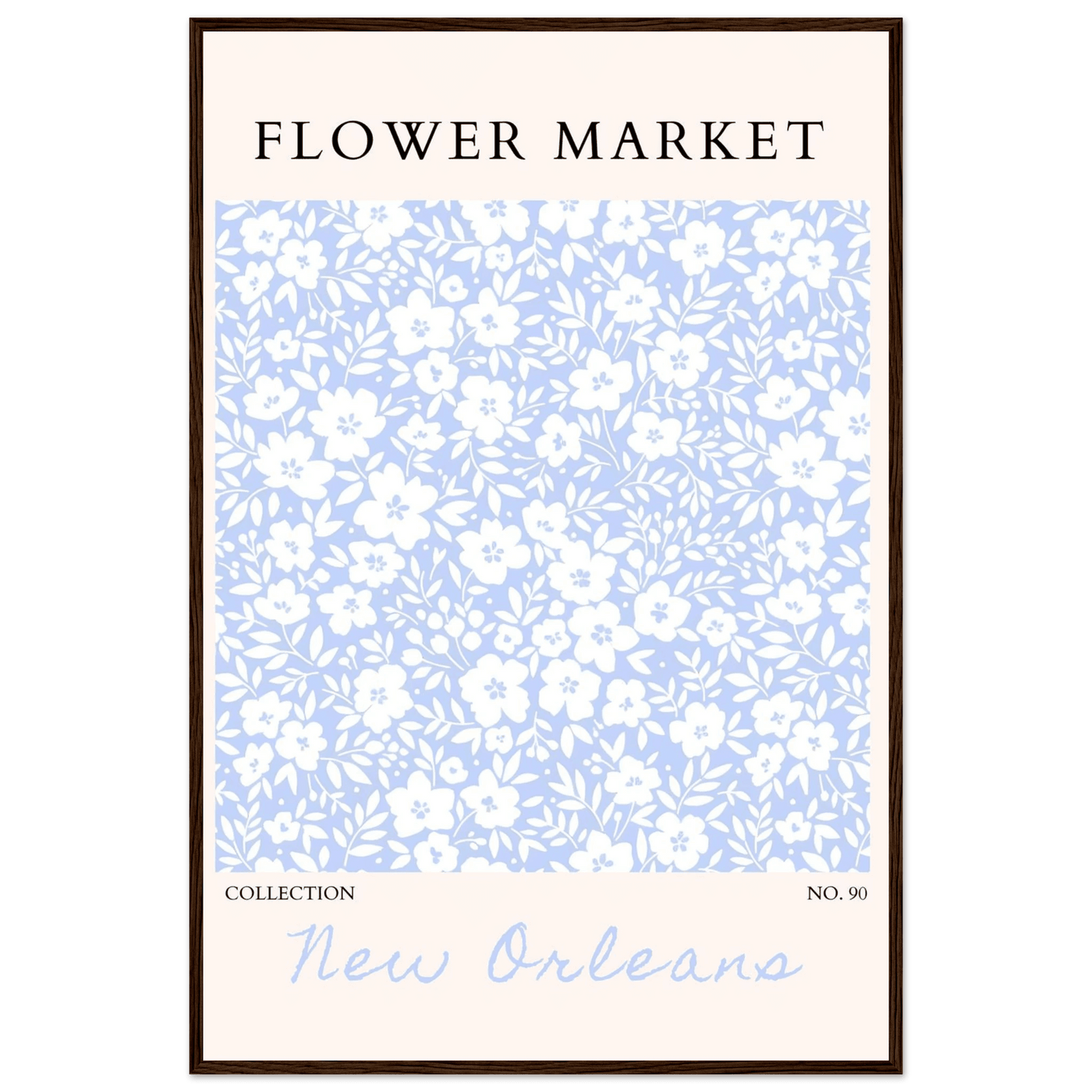 Flower Market New Orleans – Chic Periwinkle Floral Framed Poster | Ready-to-Hang Wall Art - Vibrantwalls
