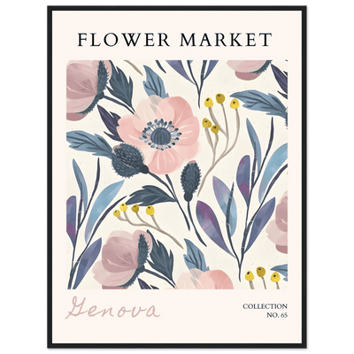 Flower Market 'Genova' Framed Poster – Blush & Indigo Floral Art Print | Ready-to-Hang Botanical Decor - Vibrantwalls