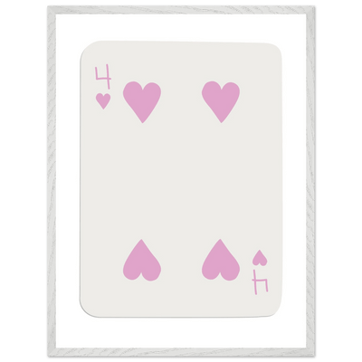 Four of Hearts Pastel Pink - Mounted Framed Poker Card Art, Eco-Friendly Wood Frame in Custom Sizes - Vibrantwalls
