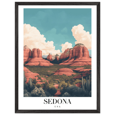 Sedona USA Framed Poster – Iconic Red Rocks Wall Art with Vintage Desert Vibes - Vibrantwalls