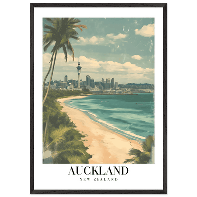 Auckland New Zealand Framed Poster – Vintage Coastal City Travel Wall Art with Wooden Frame Options - Vibrantwalls