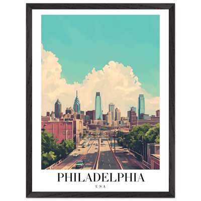 Philadelphia USA Framed Poster – Retro Cityscape Wall Art with Customizable Frame Options - Vibrantwalls