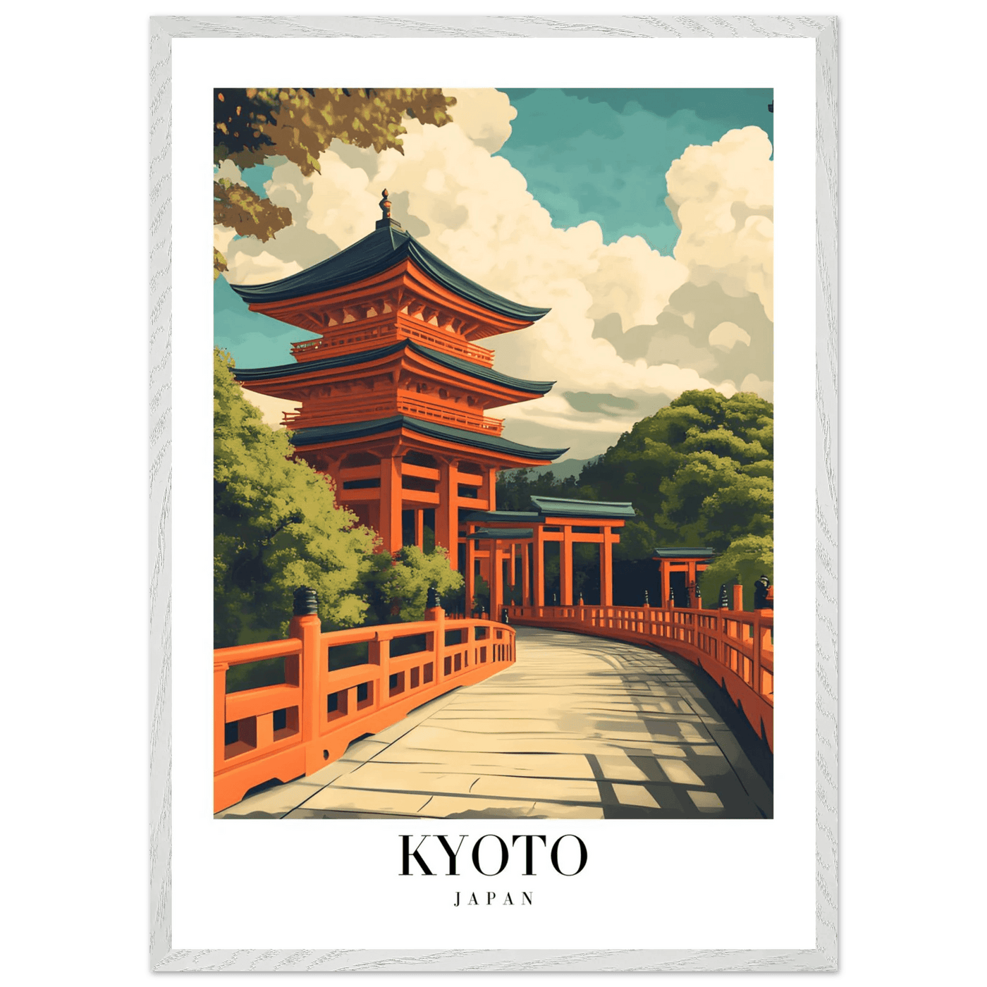 Kyoto Japan Pagoda Framed Poster – Japanese Temple Wall Art in Vibrant Orange with Wooden Frame - Vibrantwalls