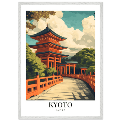 Kyoto Japan Pagoda Framed Poster – Japanese Temple Wall Art in Vibrant Orange with Wooden Frame - Vibrantwalls