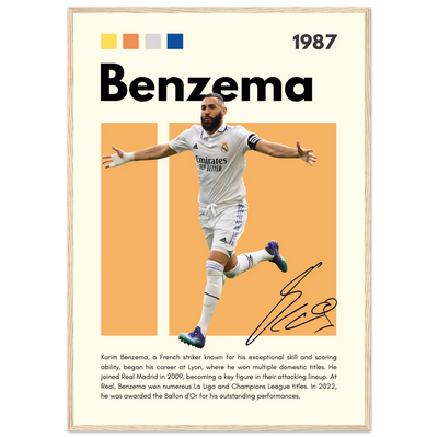 Karim Benzema Real Madrid Soccer Framed Poster – Modern Football Art Print with Signature Detail A1 (59.4 x 84.1 cm) Wood frame Vibrantwalls