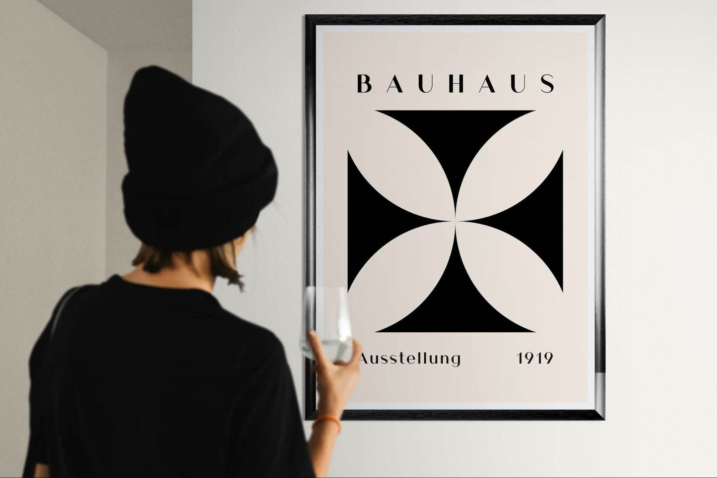 Bauhaus Black Beige Abstract Movement Style Design Wall Art - Vibrantwalls