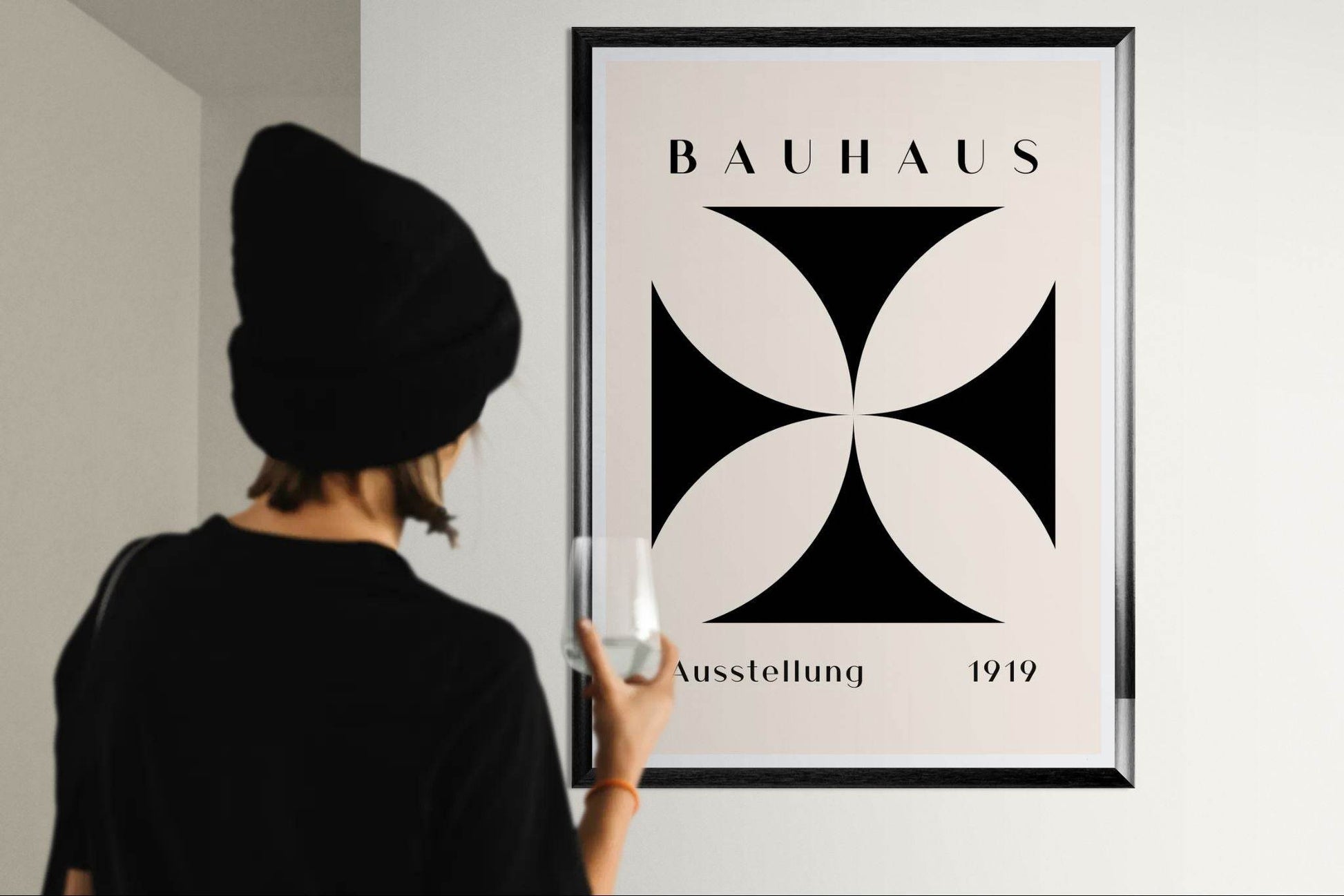 Bauhaus Black Beige Abstract Movement Style Design Wall Art - Vibrantwalls