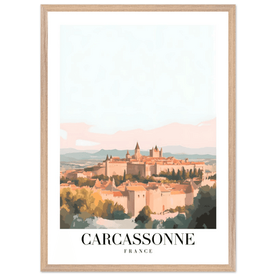 Carcassonne France Framed Poster – Vintage Travel Wall Art in Pastel Hues & Wooden Frame - Vibrantwalls