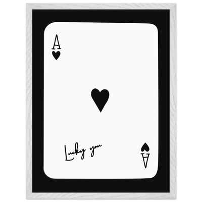 Ace of Hearts 'Lucky You' Framed Poker Card Art - Modern Black & White Print, Eco-Friendly Wood Frame - Vibrantwalls