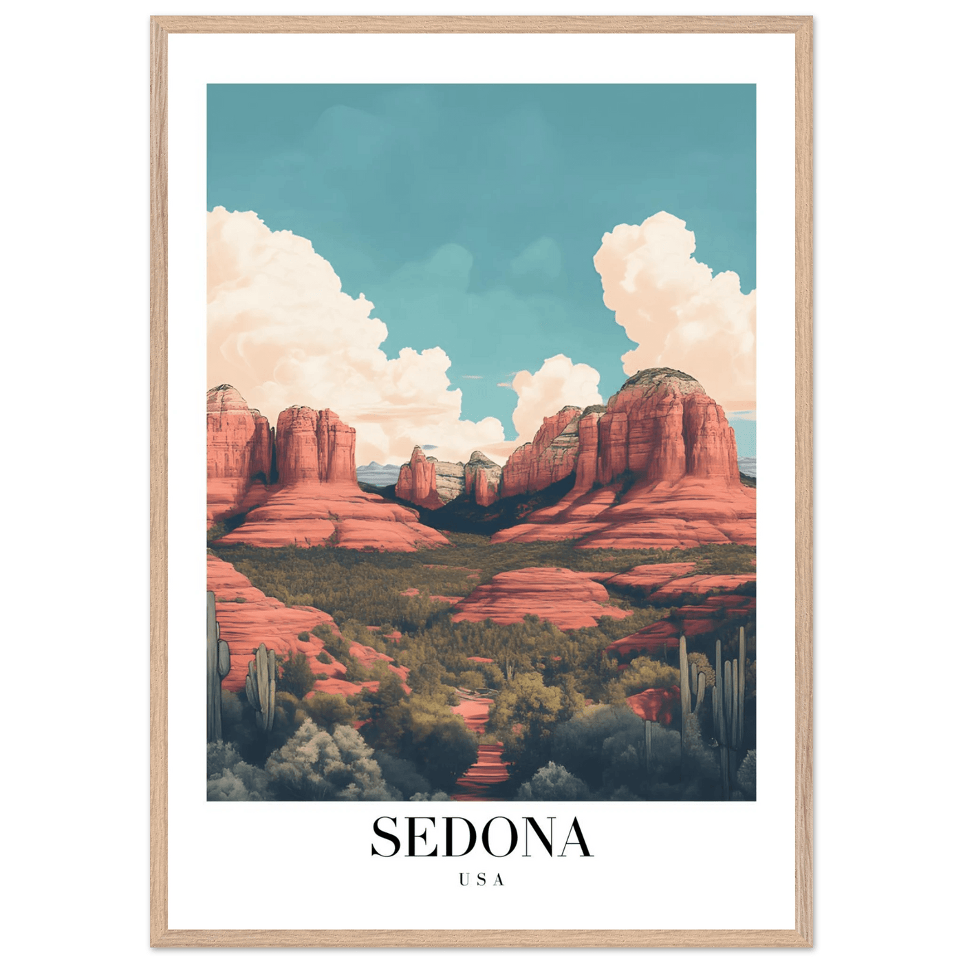 Sedona USA Framed Poster – Iconic Red Rocks Wall Art with Vintage Desert Vibes - Vibrantwalls