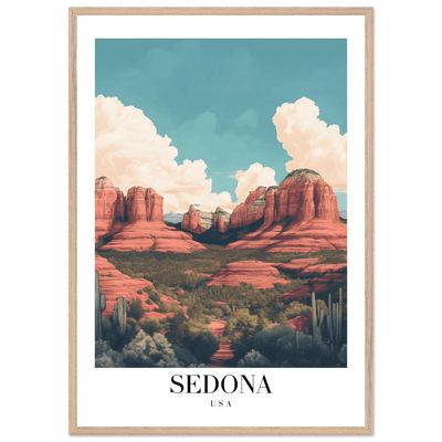 Sedona USA Framed Poster – Iconic Red Rocks Wall Art with Vintage Desert Vibes - Vibrantwalls