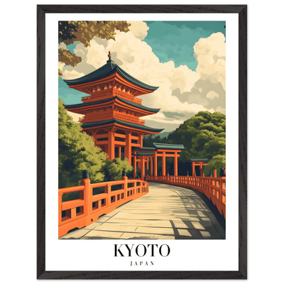 Kyoto Japan Pagoda Framed Poster – Japanese Temple Wall Art in Vibrant Orange with Wooden Frame - Vibrantwalls