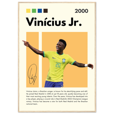 Vinicius Jr. Brazil Soccer Framed Poster – Dynamic Football Legend Art Print in Multiple Sizes & Frame Finishes 70x100 cm 28x40″ Wood frame Vibrantwalls