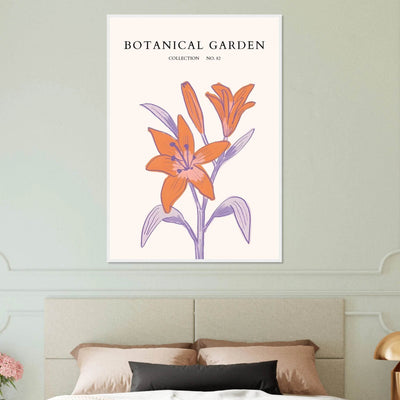 Botanical Garden Lily Print – Orange & Lavender Framed Poster | Elegant Nature Art for Modern Spaces, Ready-to-Hang - Vibrantwalls