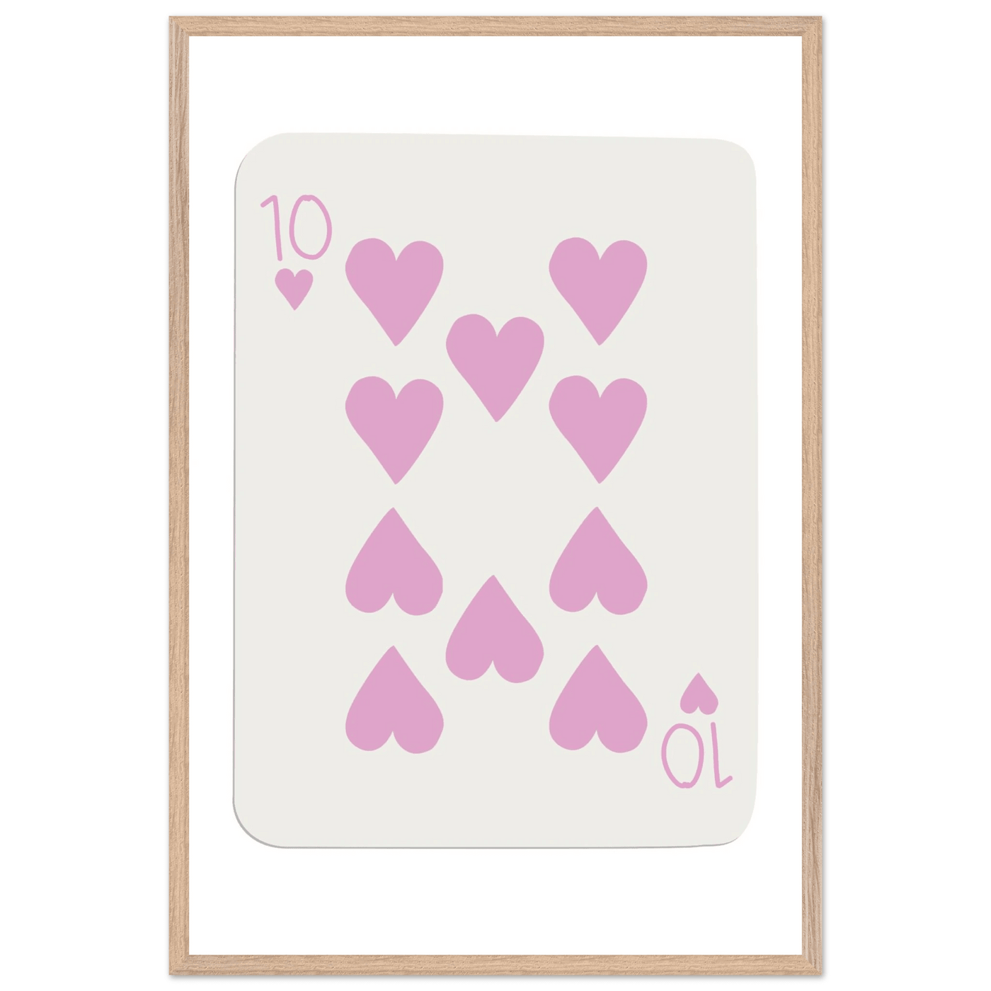 Ten of Hearts Poker Card Print - Soft Pink & Cream Mounted Framed Poster Art, Eco-Friendly Wood Frame - Vibrantwalls