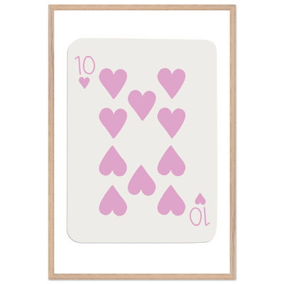Ten of Hearts Poker Card Print - Soft Pink & Cream Mounted Framed Poster Art, Eco-Friendly Wood Frame - Vibrantwalls