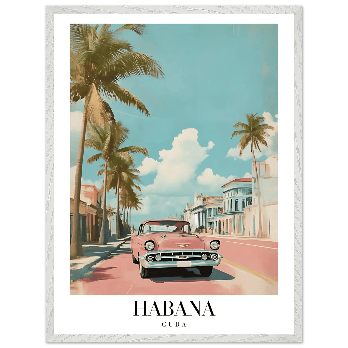 Habana Cuba Framed Poster – Vintage Pink Car Travel Art with Wooden Frame - Vibrantwalls