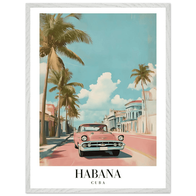 Habana Cuba Framed Poster – Vintage Pink Car Travel Art with Wooden Frame - Vibrantwalls