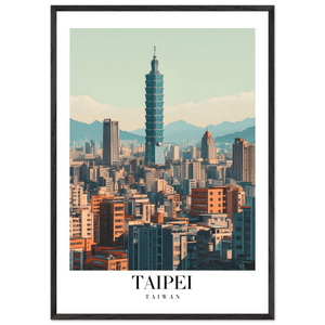 Taipei Taiwan Cityscape Framed Poster – Modern Retro Travel Art with Wooden Frame Options - Vibrantwalls