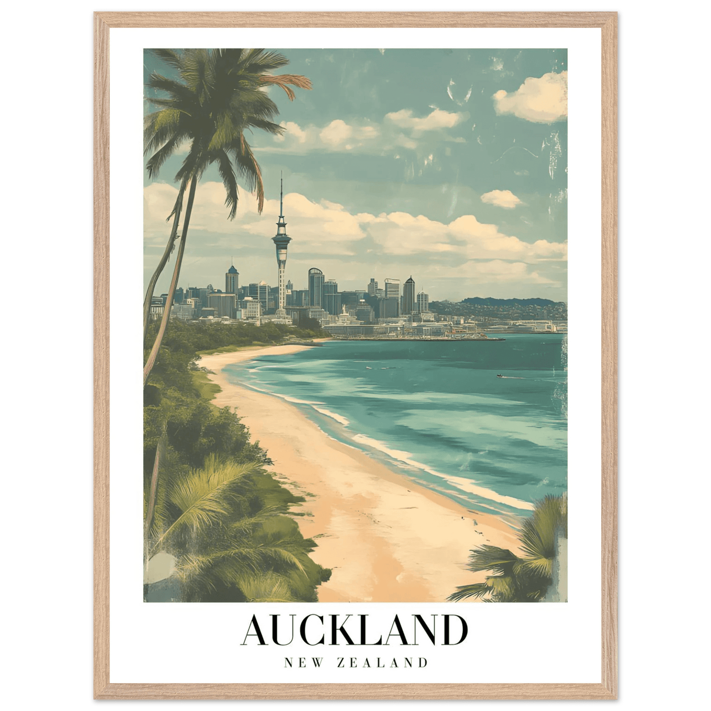Auckland New Zealand Framed Poster – Vintage Coastal City Travel Wall Art with Wooden Frame Options - Vibrantwalls