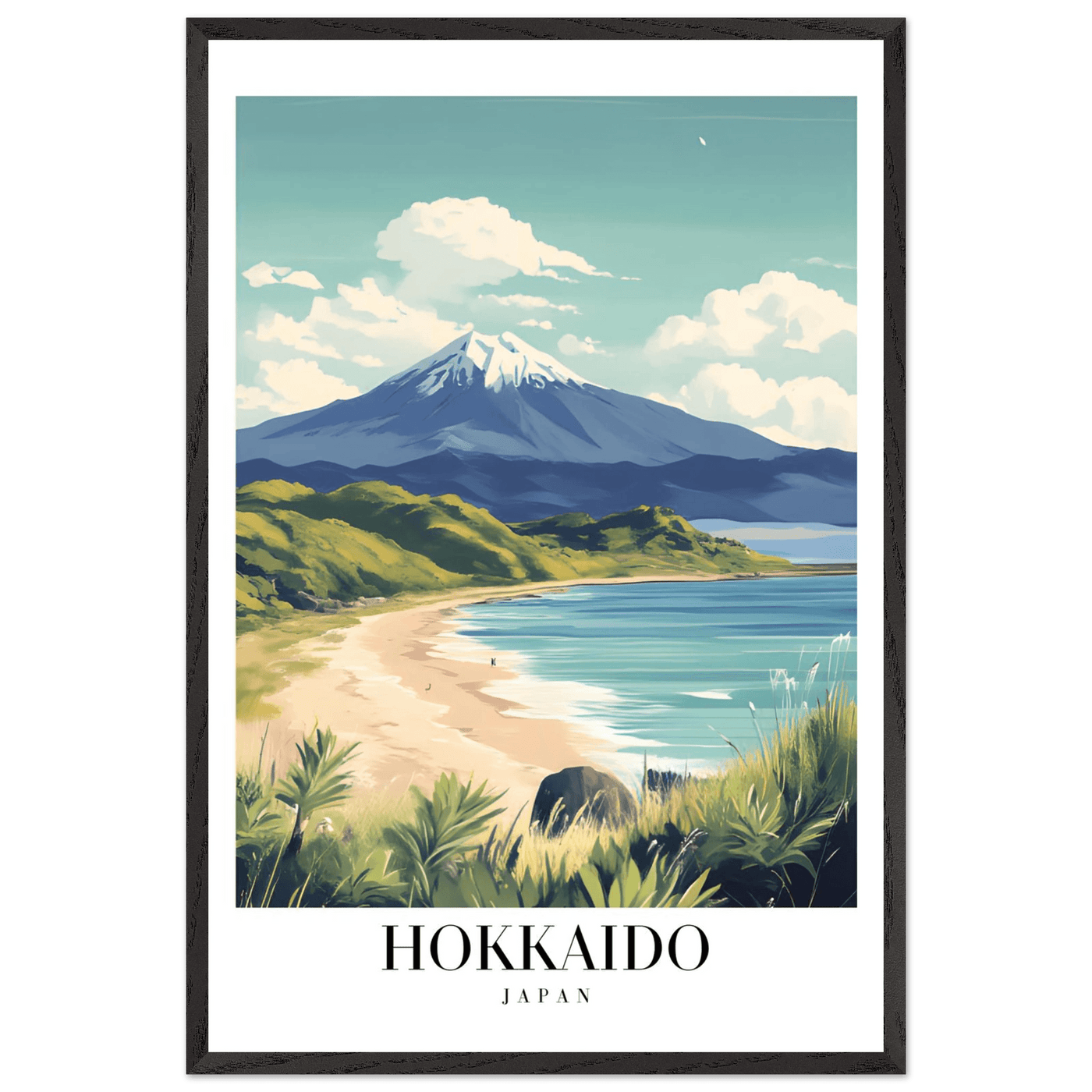 Hokkaido Japan Framed Poster – Vintage Mount Yotei Travel Wall Art with Wooden Frame - Vibrantwalls