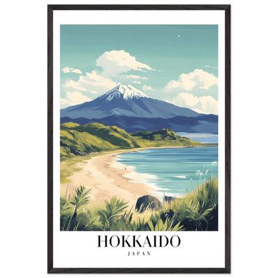 Hokkaido Japan Framed Poster – Vintage Mount Yotei Travel Wall Art with Wooden Frame - Vibrantwalls