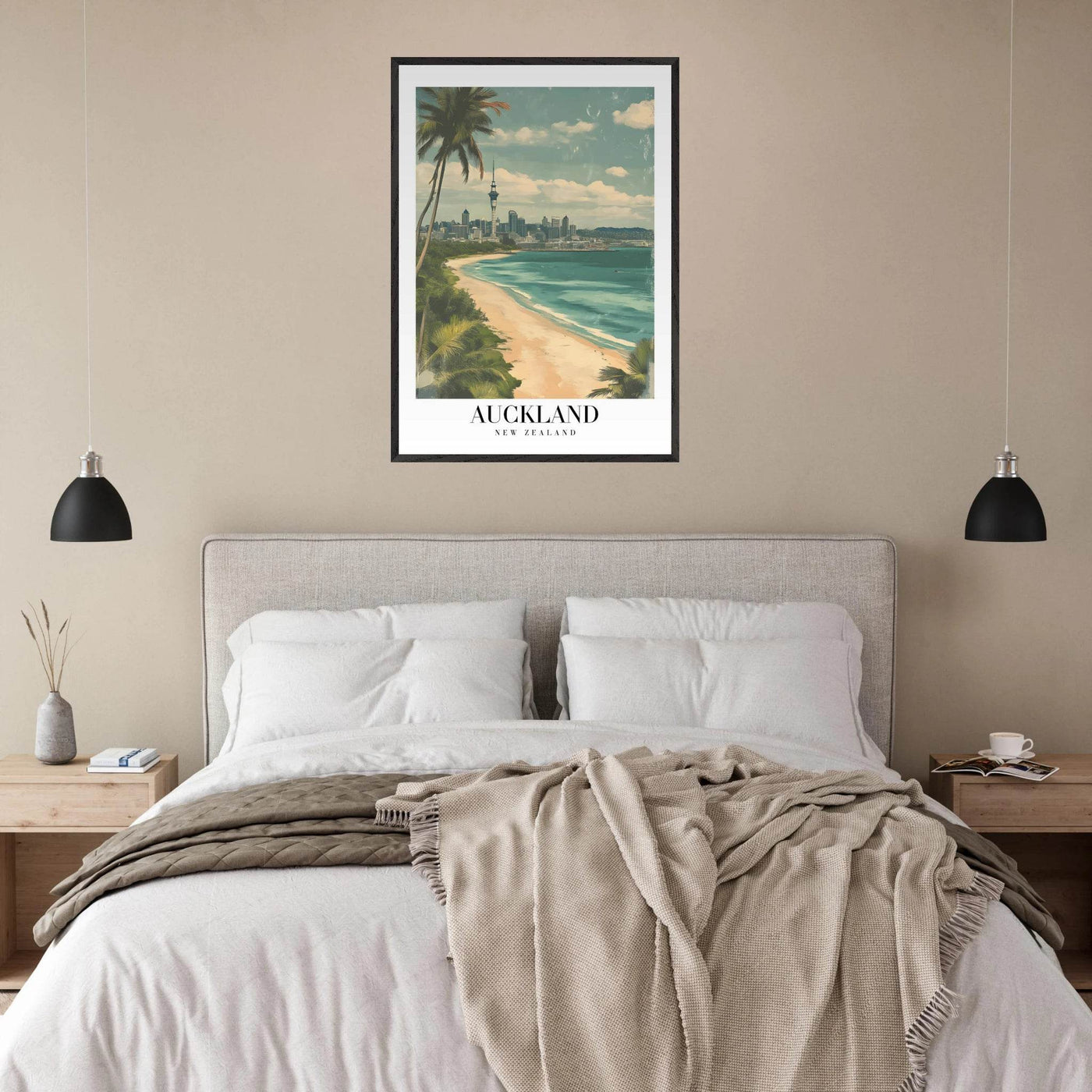 Auckland New Zealand Framed Poster – Vintage Coastal City Travel Wall Art with Wooden Frame Options - Vibrantwalls