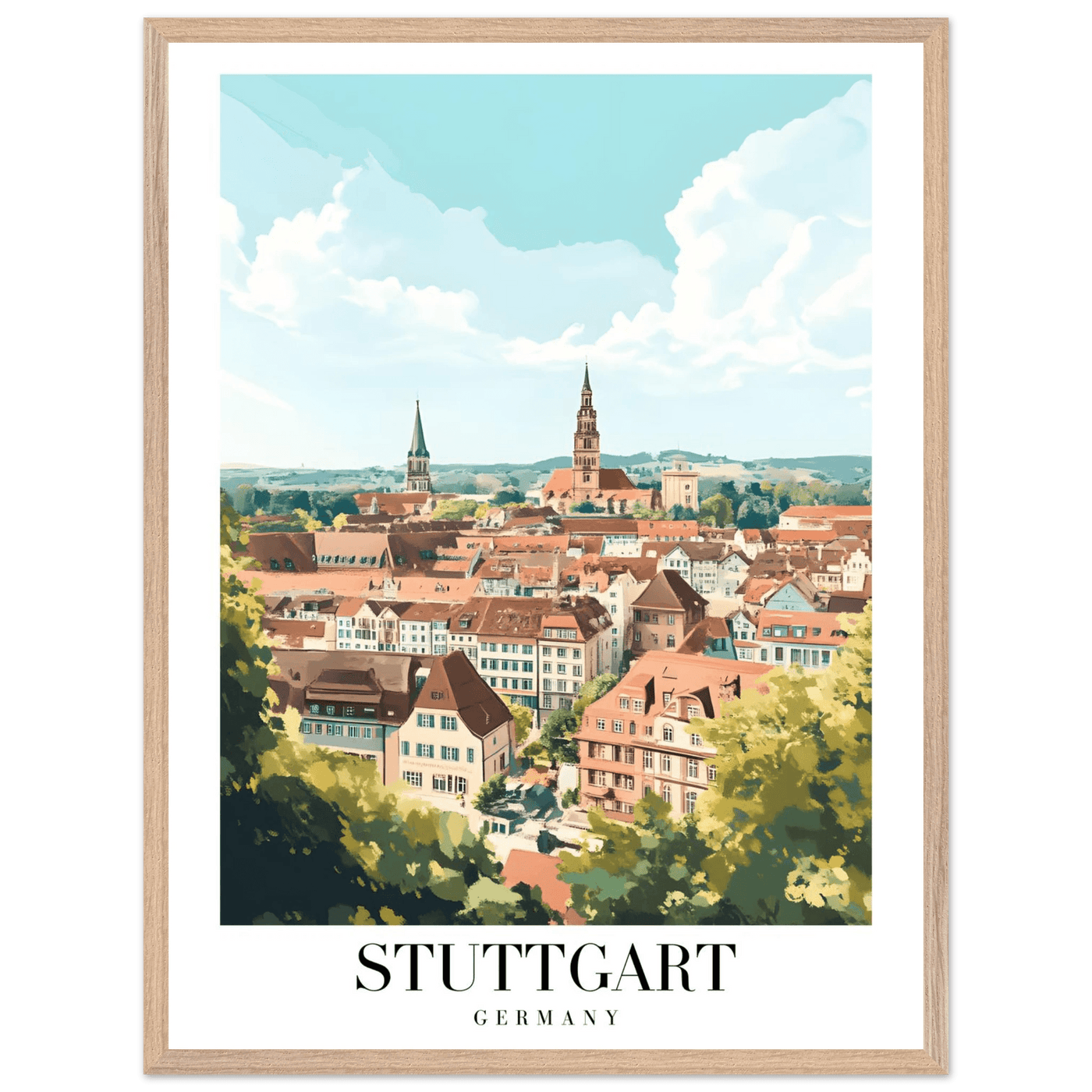 Stuttgart Germany Framed Poster – Vintage European Cityscape Wall Art with Customizable Wooden Frame - Vibrantwalls