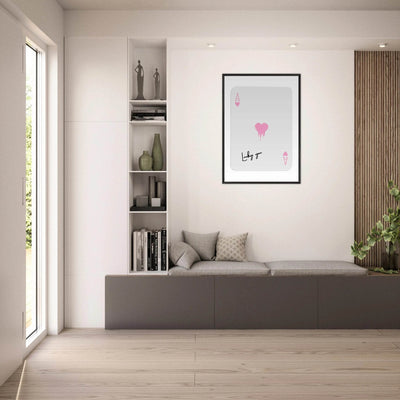 Lucky You - Ace of Hearts Drip Pink Print - Mounted Framed Poster Art with Eco-Friendly Wood Frame - Vibrantwalls