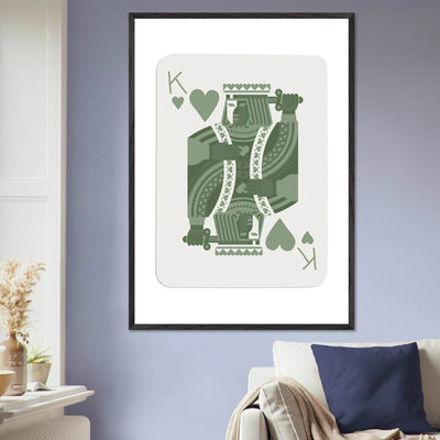 King of Hearts Poker Card Print - Sage Green & White Framed Art, Eco-Friendly Wood Frame - Vibrantwalls