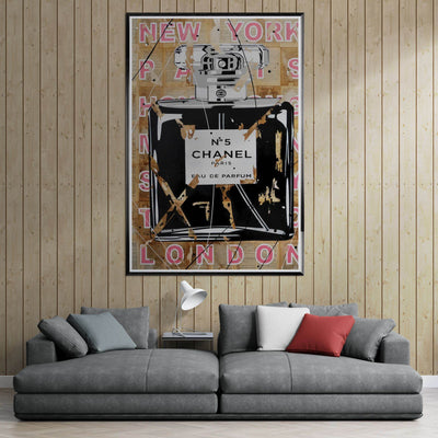 Chanel No. 5 Abstract Luxury Perfume Art Print – Premium Framed Pop Art for Modern Interiors - Vibrantwalls