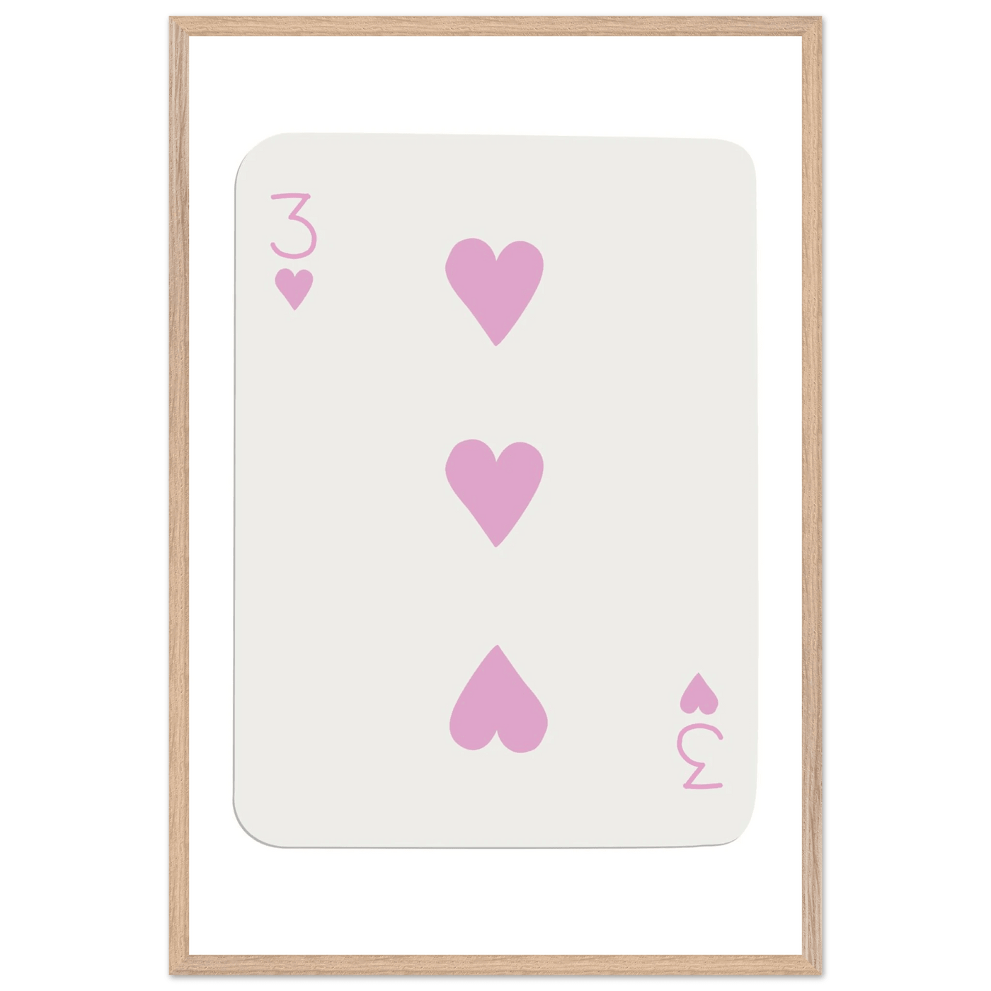 Three of Hearts Poker Card Print - Soft Pink Mounted Framed Poster Art, Eco-Friendly Wood Frame - Vibrantwalls