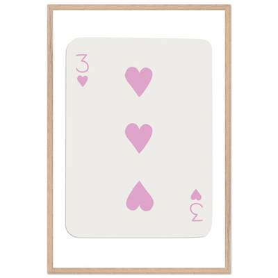 Three of Hearts Poker Card Print - Soft Pink Mounted Framed Poster Art, Eco-Friendly Wood Frame - Vibrantwalls