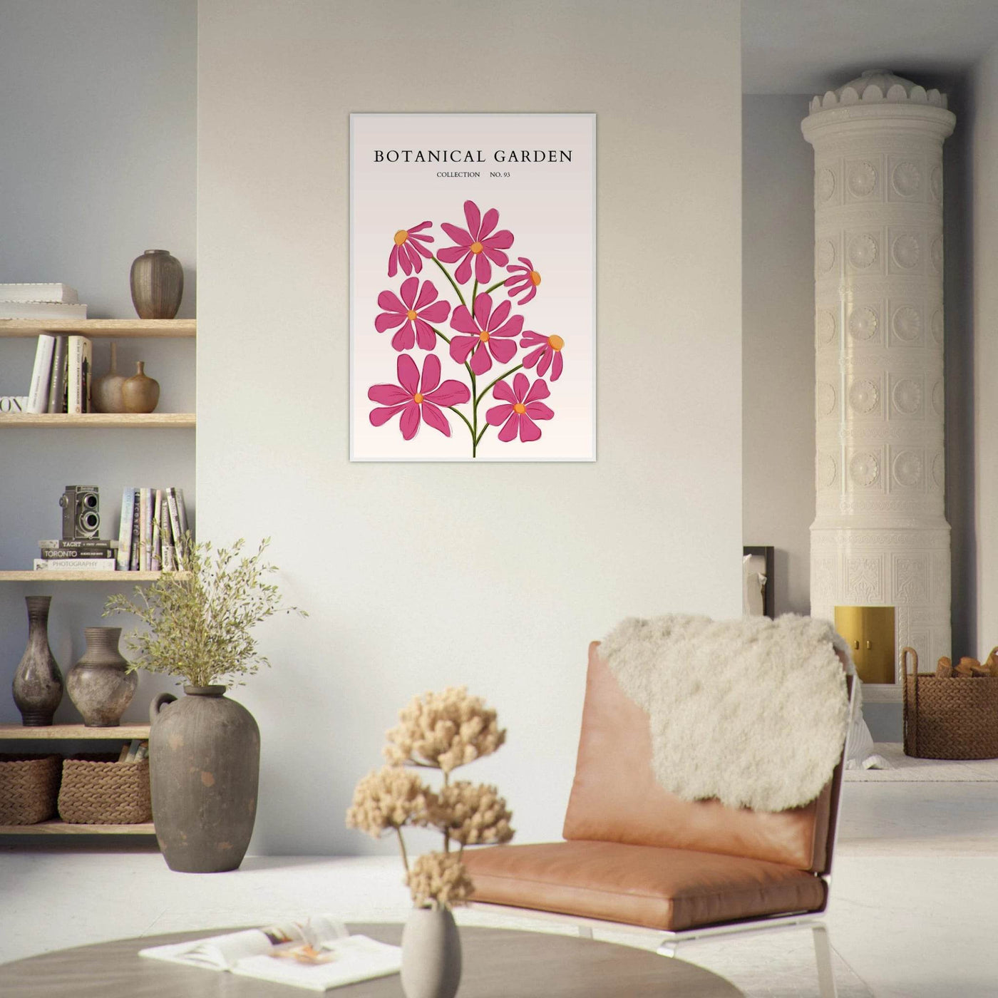 Vibrant Botanical Garden Framed Poster – Pink Cosmos & Abstract Floral Art Print | Ready-to-Hang in Various Sizes - Vibrantwalls