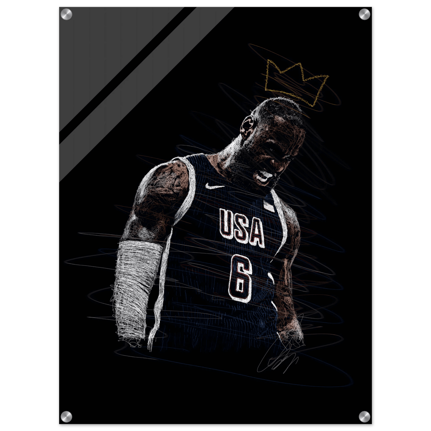 LeBron James 'King' Sketch Acrylic Print – Dynamic, Modern Sports Wall Art in Multiple Sizes - Vibrantwalls