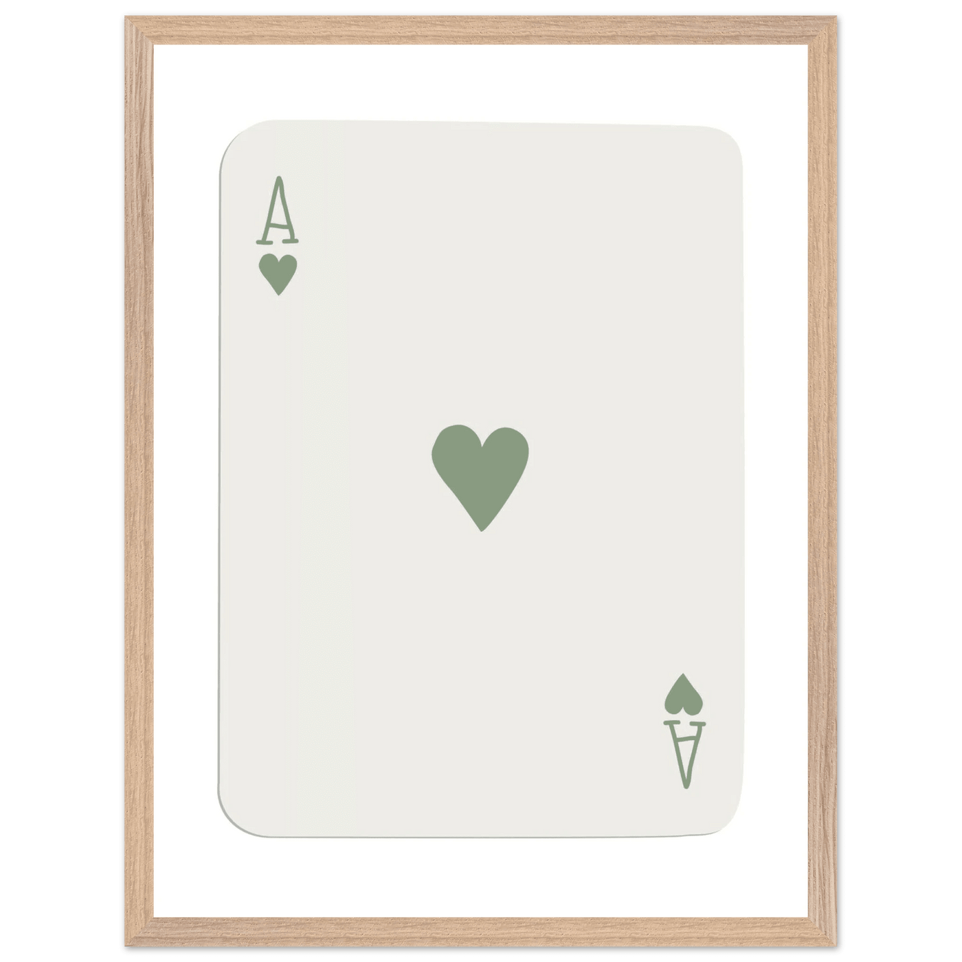 Minimalist Ace of Hearts Print - Eco-Friendly Framed Poster Art, Sage Green Elegance - Vibrantwalls