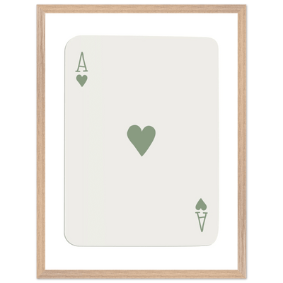 Minimalist Ace of Hearts Print - Eco-Friendly Framed Poster Art, Sage Green Elegance - Vibrantwalls