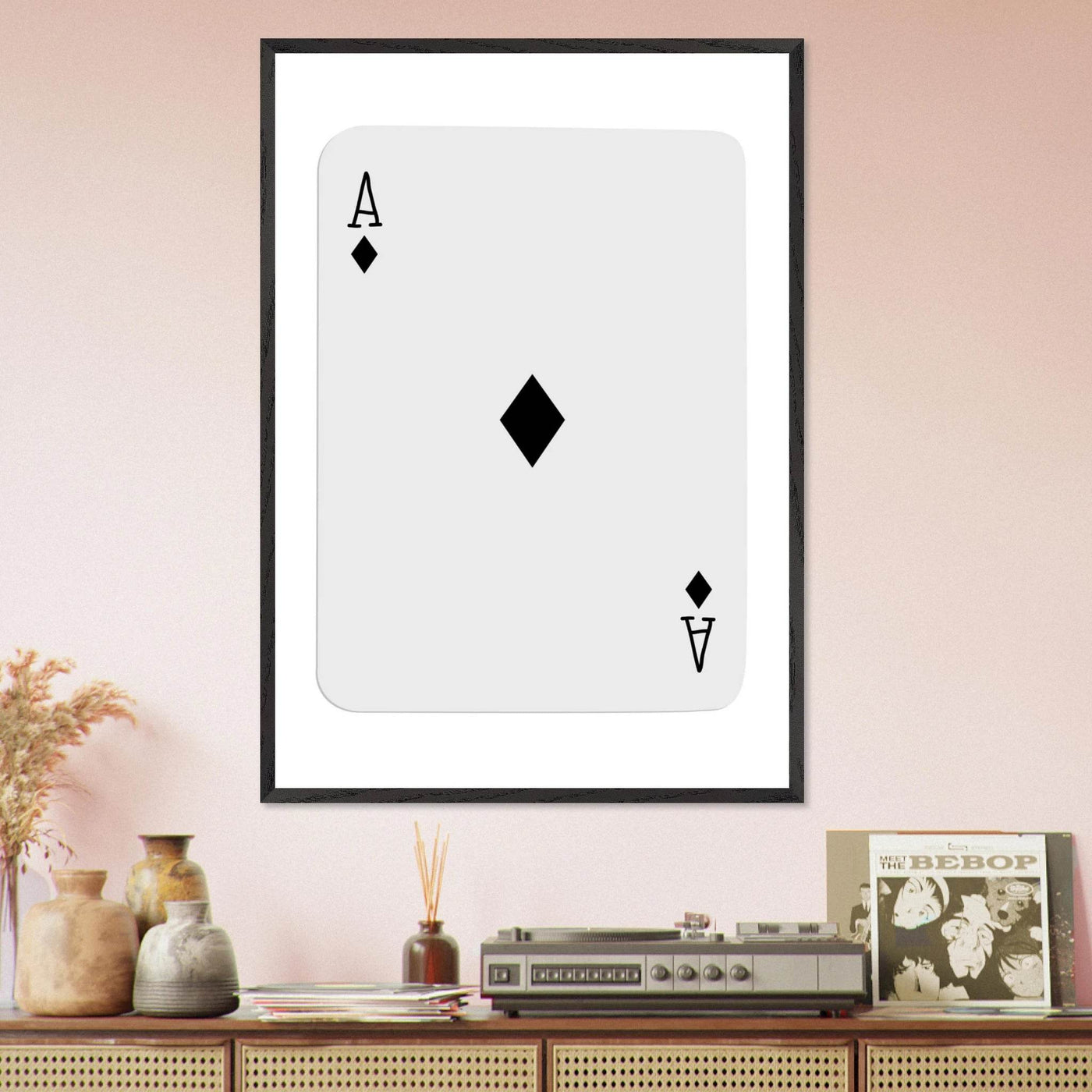 Minimalist Ace of Diamonds Poker Card Art Print - Framed Wall Decor with Eco-Friendly Wood Frame - Vibrantwalls