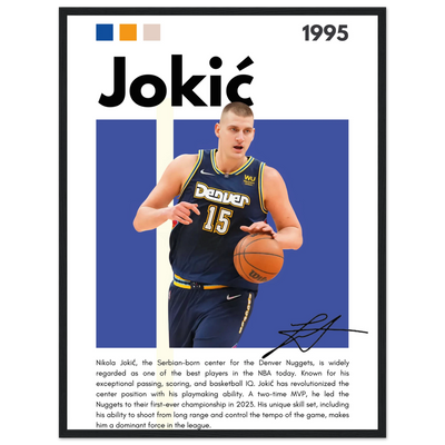 Nikola Jokic Joker Nuggets Minimalist Art Print 45x60 cm 18x24″ Black frame Vibrantwalls