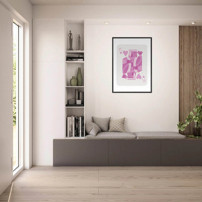 King of Hearts Modern Pink Poker Card Art - Mounted Framed Poster, Eco-Friendly Wood Frame - Vibrantwalls