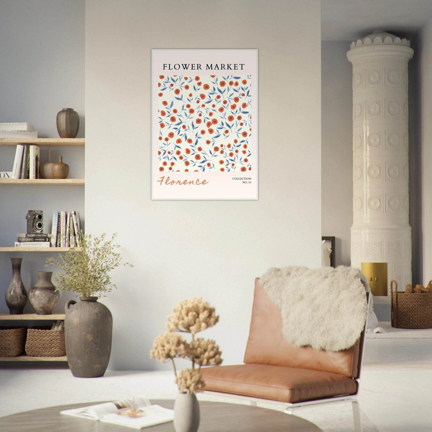 Florence Flower Market Art Print – Vibrant Orange Poppies & Blue Leaves | Framed & Ready-to-Hang Wall Art - Vibrantwalls