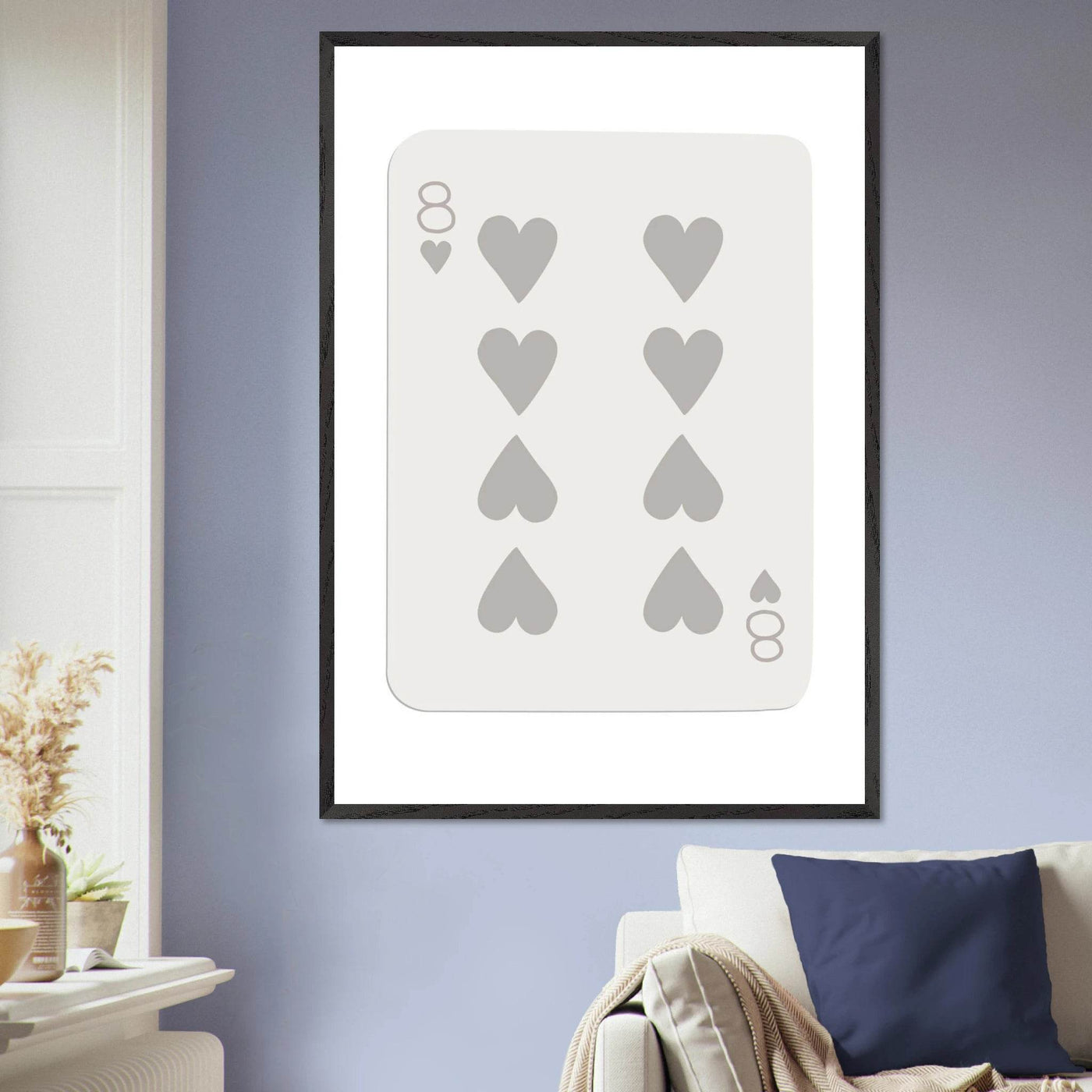 Minimalist Eight of Hearts Poker Card Print - Mounted Framed Eco-Friendly Wood Art - Vibrantwalls