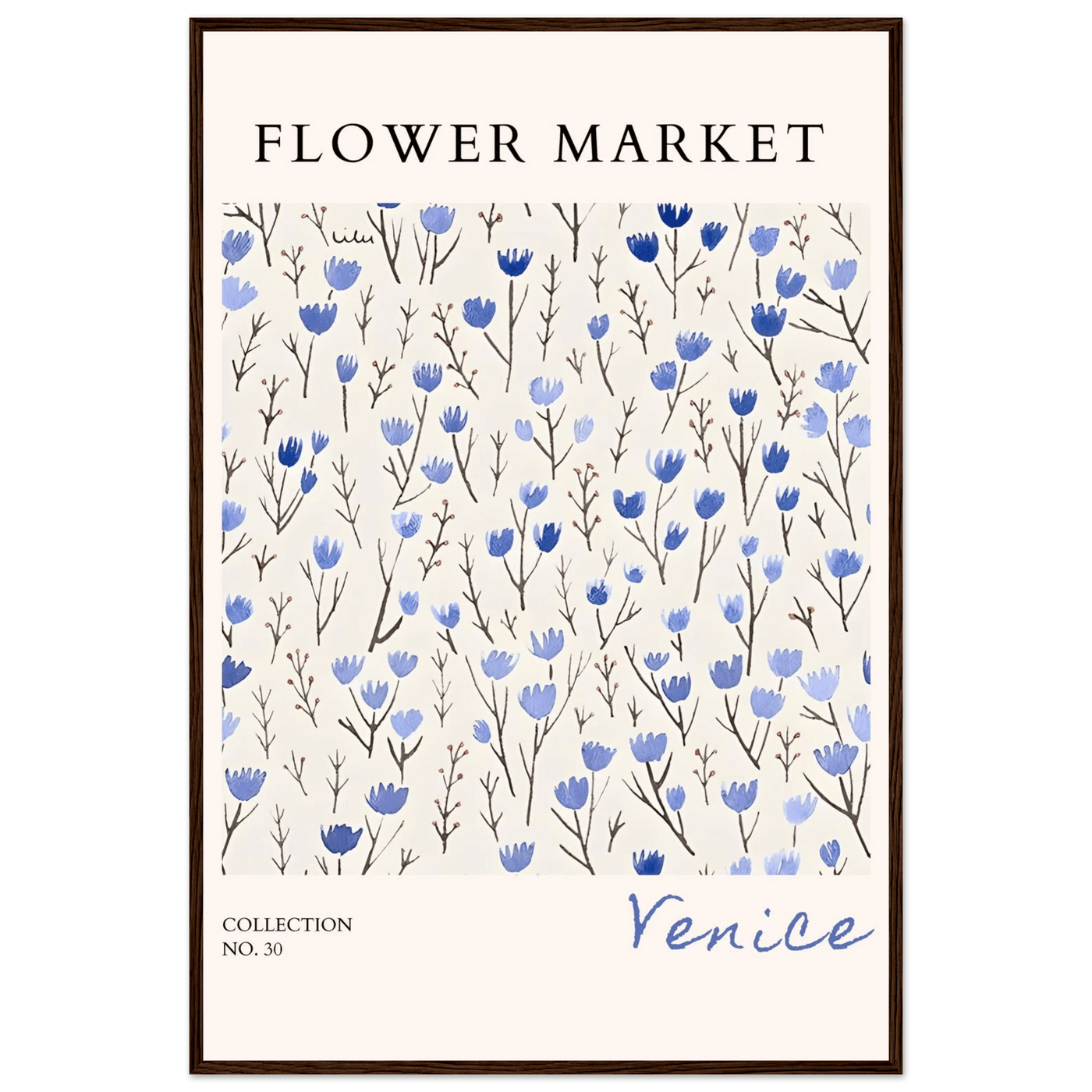 Venice Flower Market Framed Poster – Serene Blue Floral Art Print | Ready-to-Hang Wall Decor - Vibrantwalls