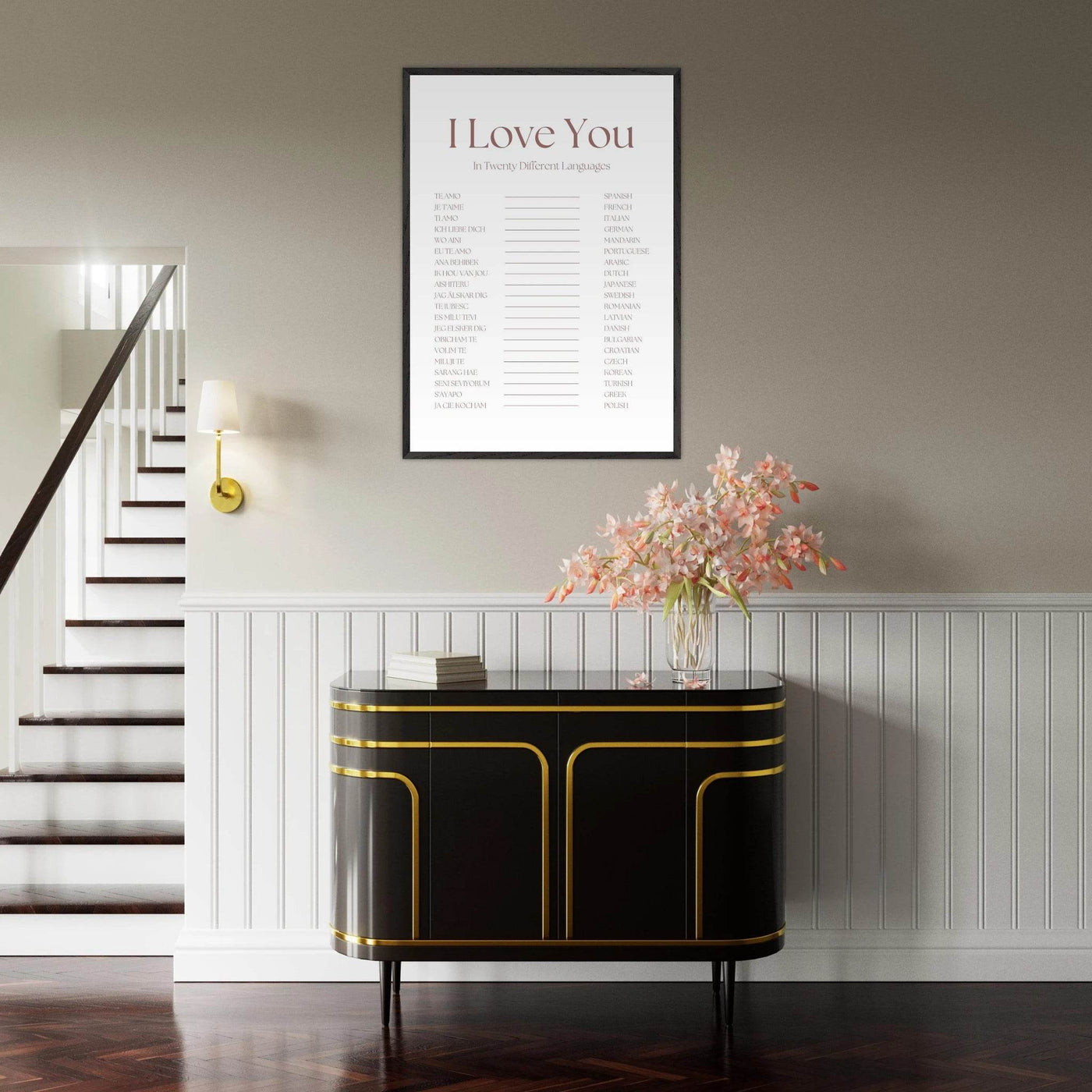 I Love You in 20 Languages - Mounted Framed Art Print, Eco-Friendly Wood Frame in Your Choice of Style - Vibrantwalls