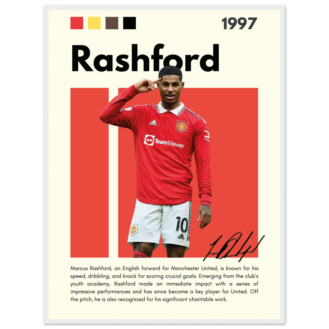 Marcus Rashford Manchester United Soccer Framed Poster – Iconic Red Devil Art Print 60x80 cm 24x32″ White frame Vibrantwalls