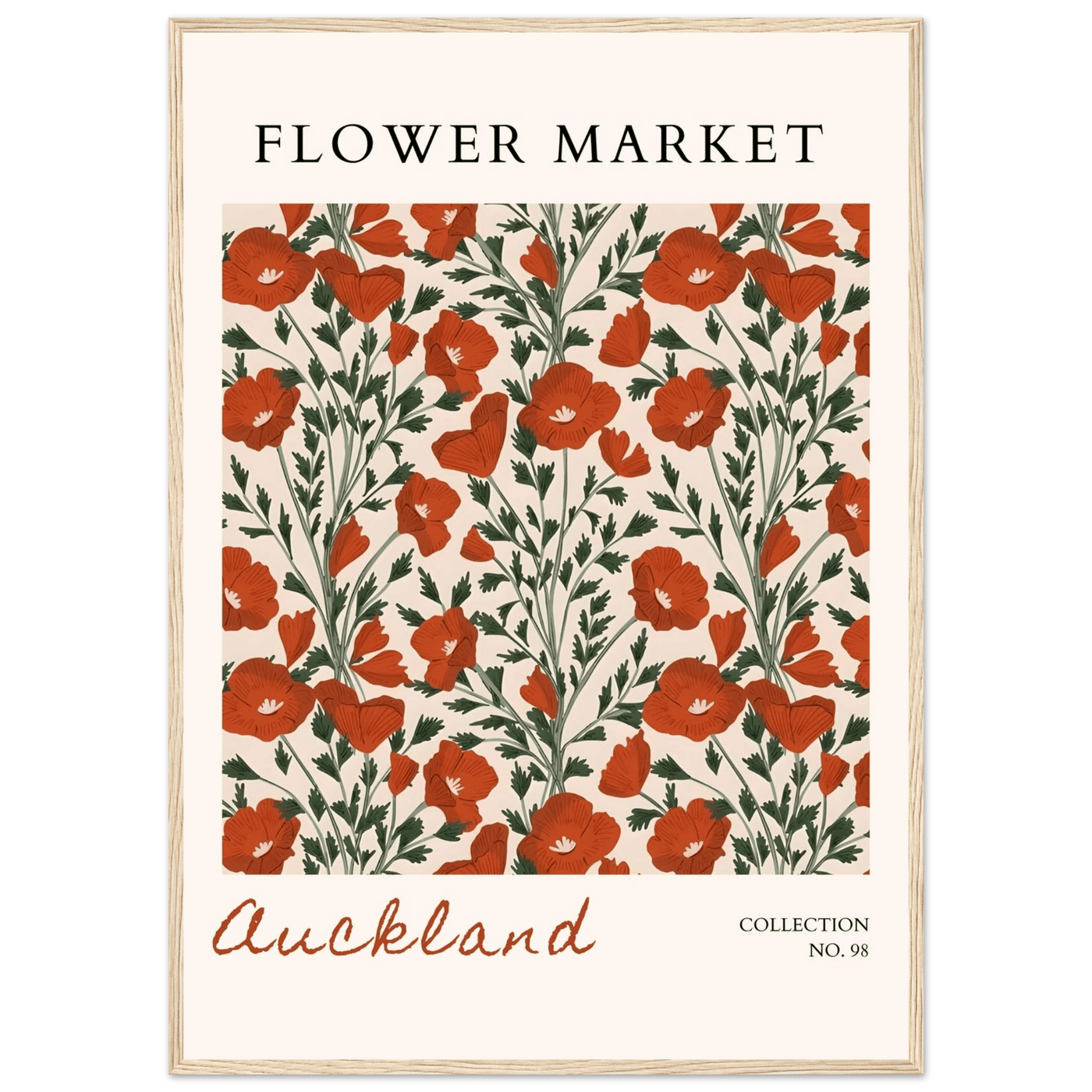 Auckland Flower Market Framed Poster – Vibrant Poppy Art Print | Ready-to-Hang Floral Decor - Vibrantwalls