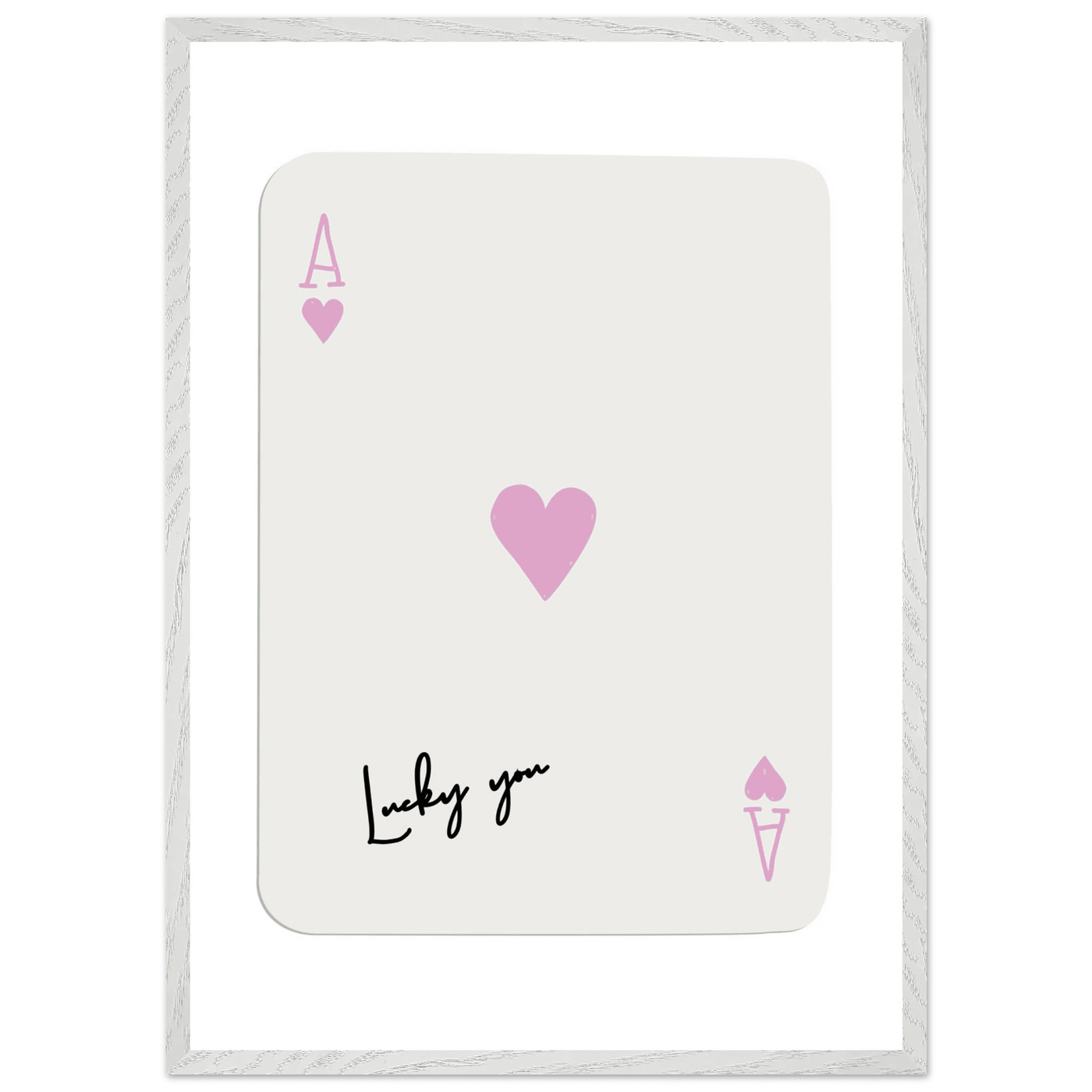 Lucky You Ace of Hearts Poker Card Print - Mounted Framed Wall Art, Eco-Friendly Wood Frame & Soft Pink Hues - Vibrantwalls