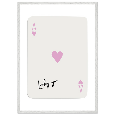 Lucky You Ace of Hearts Poker Card Print - Mounted Framed Wall Art, Eco-Friendly Wood Frame & Soft Pink Hues - Vibrantwalls
